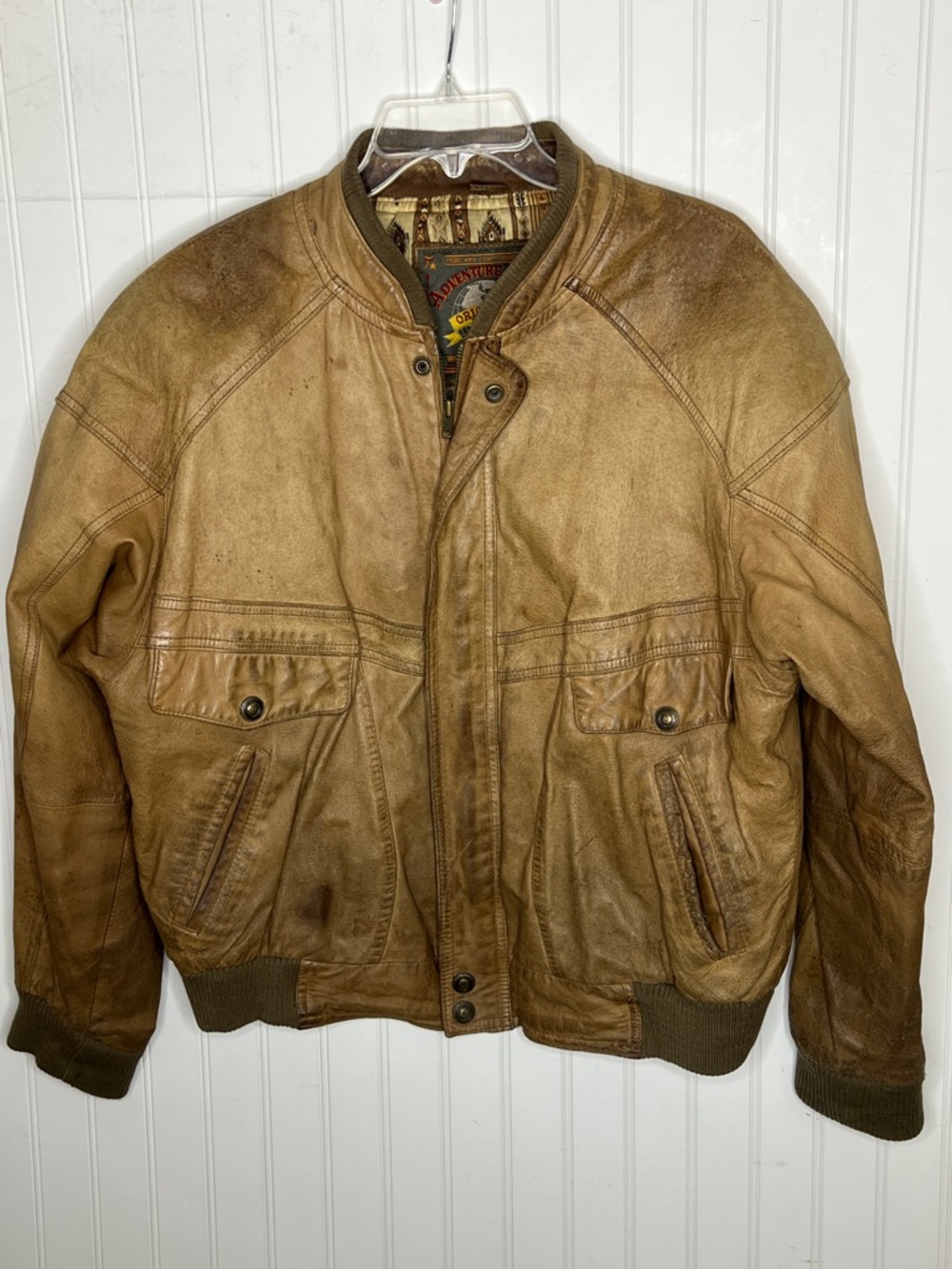 Vintage Brown Leather Bomber Jacket Size Large Grunge